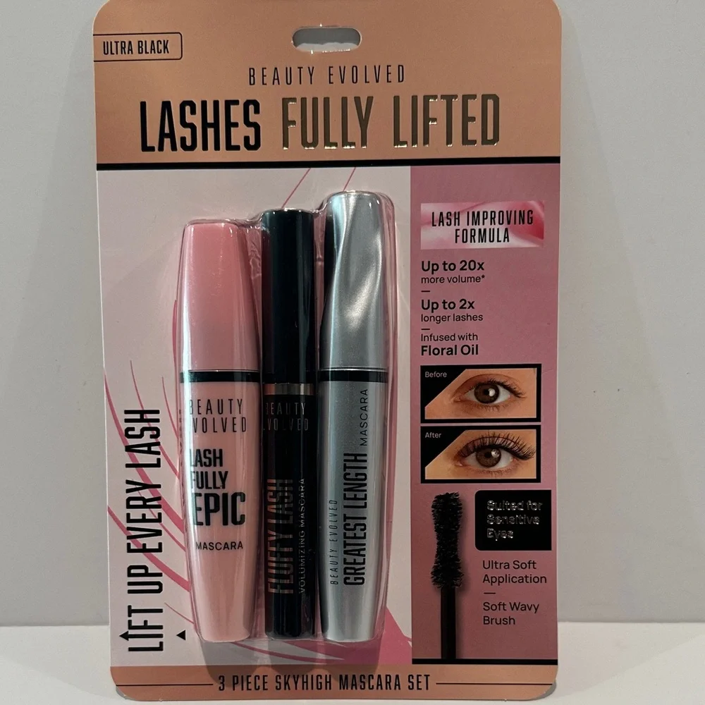 NWT Beauty Evolved Lashes Fully Lifted 3 Pc Skyhigh Mascara Set.